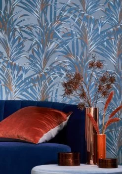 Tapete Palmetto Azurblau Schimmer