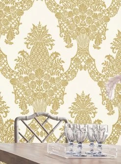 Tapete Pineapple Damask Perlgold -Berühmt Tapeten Geschäft Pineapple Damask A 790412 2880x1440