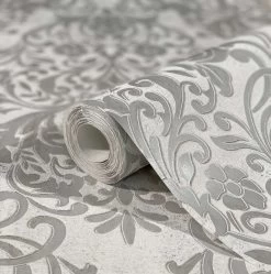 Tapete Vlies Barock Metallic Grau Silber 32602