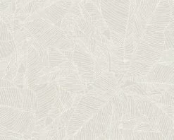 A.S. Creation Tapete Vlies Blätter Grau Weiß Linen Style 36633-1